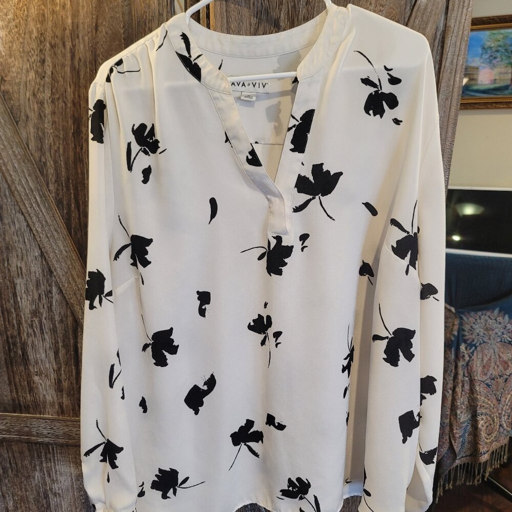 Ava & Viv Women's Plus Size Floral Print Long Sleeve Blouse